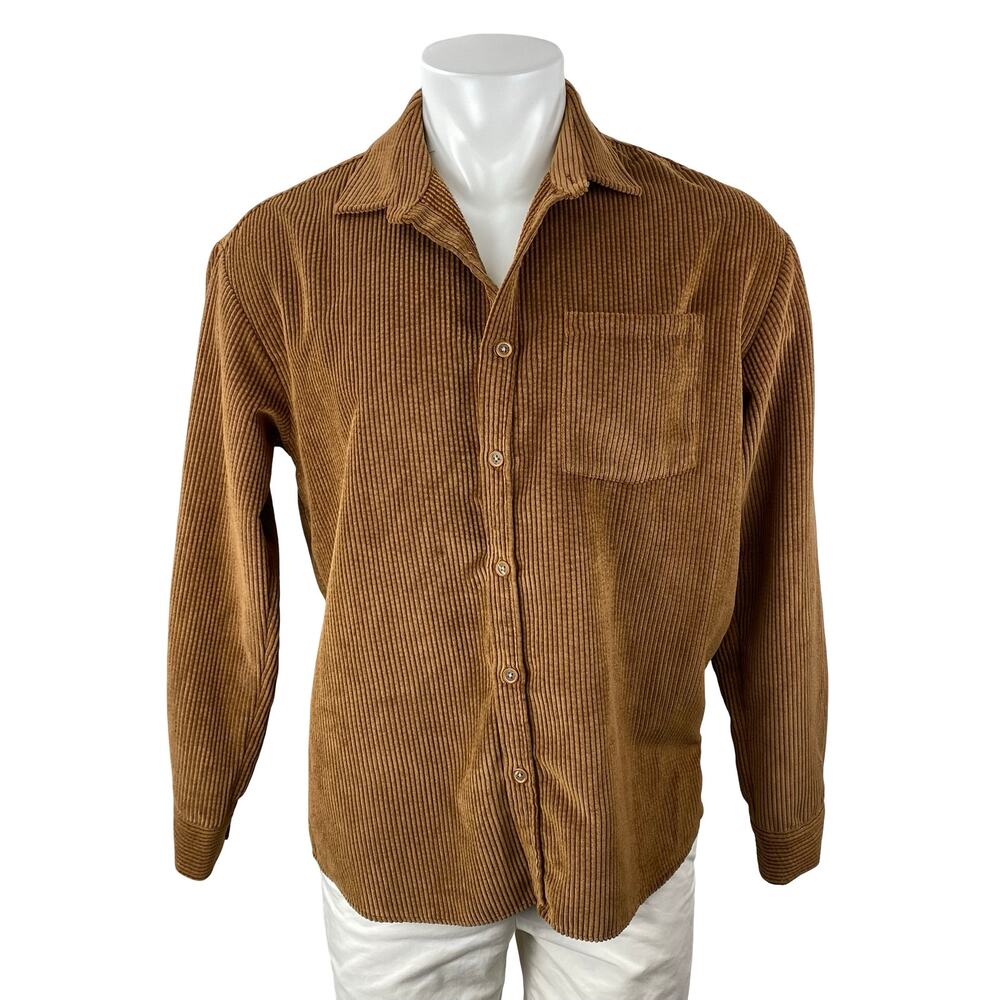 Forever 21 Brown Corduroy Collared Long Sleeve Button Down Shirt Jacket Top Sz M